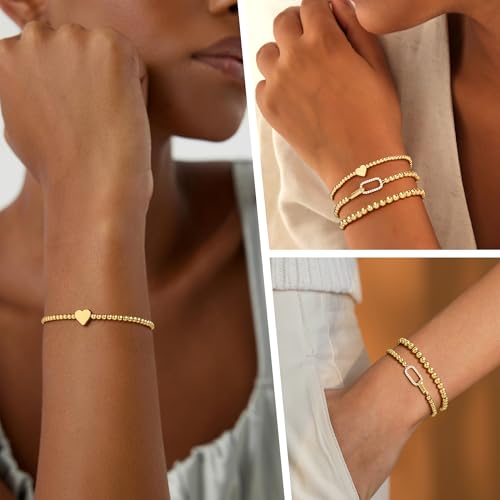 Turandoss 3PCS 14K Gold Plated Beaded Stretch Bracelet for Women Teen Girls - image 4