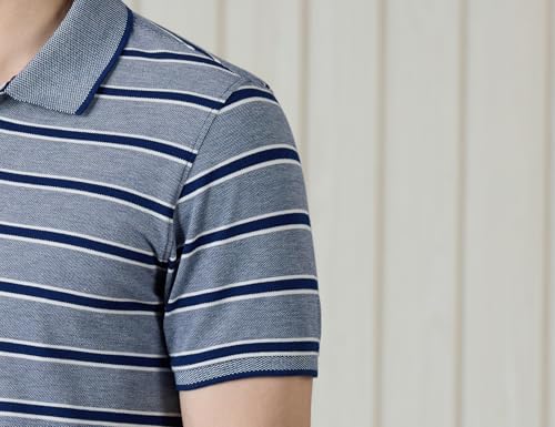 Image of Amazon Brand - Symbol Men Cotton Rich Textured Striper Polo Tshirts | Collar Striped Tshirts | Half Sleeves - Regular Fit (Available in Plus Sizes)