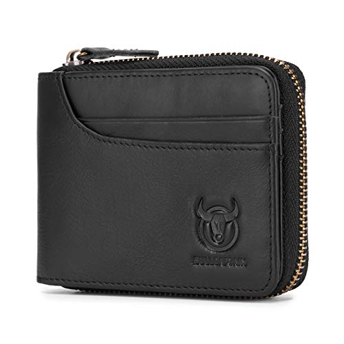 Leather Wallet, Leather Bifold Zipper Wallet for Travel Purse Pouch, Black, One Size