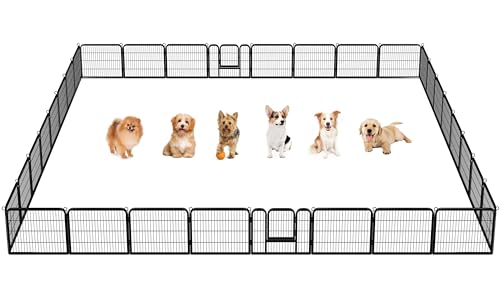 Image of Yaheetech 24 inch H 32-Panel Extra Wide Dog Playpen w /Door for Indoor Outdoor | Heavy Duty Metal Frame, Secure Latch Gate, Tool-Free Assembly, Portable For Yard RV Camping, Ideal For Small & Medium Pets