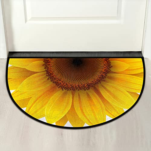 Auuxva Yellow Sunflower Florals Half Round Door Mat Indoor Entrance, Summer Sunflower Non Slip Absorbent Doormats, 24 X 36 Wear Resistant Semi Circle Floor Mats Area Rugs For Home Kitchen Patio #TOP6