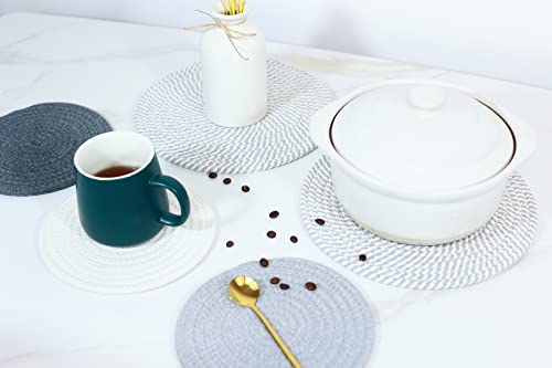 X Large 10 Inches Potholders Set 5 Pcs Trivets Set 100% Cotton Hand Woven Round Place Mats For Kitchen Absorbent, Insulated, Scratch Free Table Protection 2 Pcs 10" And 3 Pcs 7" #TOP4