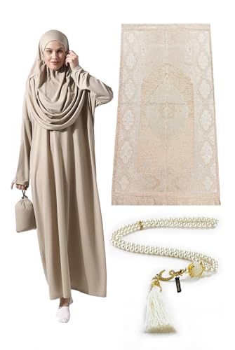 ihvan online Muslim Dresses for Women, One-Piece Prayer Dress & Prayer Rug & Beads, Islamic Gift Set for Eid Ramadan