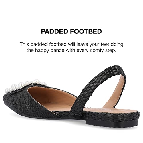 Journee Womens Slingback Jewel Pointed Toe Ballet Flats Slip On Shoes Raffia Pearl Hannae Slides4