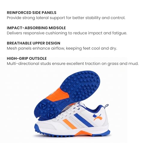 Image of Endura Cricket Shoes for Men, Lightweight Breathable Mesh, TPU Shank Support and Rubber Sole