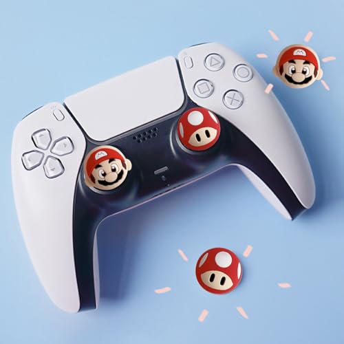 Image of PERFECTSIGHT Cute Thumb Grip Caps for Switch 2, PlayStation 4 /5, PS5, PS4, Xbox Series X /S, Xbox One, Switch PRO Controller, 4PCS Kawaii Soft Rubber 3D Analog Thumbsticks Grips Joystick Cover, Red
