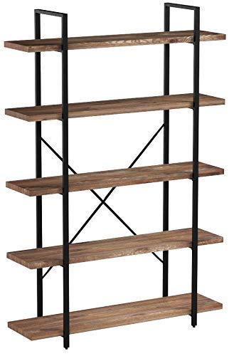 Homissue 5-Tier Bookcase, Vintage Industrial Wood and Metal Bookshelves for Home and Office Organizer, Retro Brown