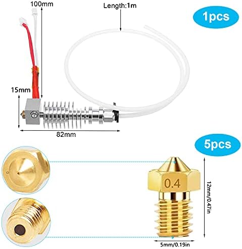 V5 J-Head Hotend 24V 40W Metal Extruder Kit with 5PCS 0.4 mm Printer Nozzles for 3D Printer Chiron Series