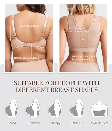 Image of BRABIC Post Surgery Compression Bras for Women Front Closure Mastectomy Bra with Wide Adjustable Straps Wirefree, Beige, 3XL