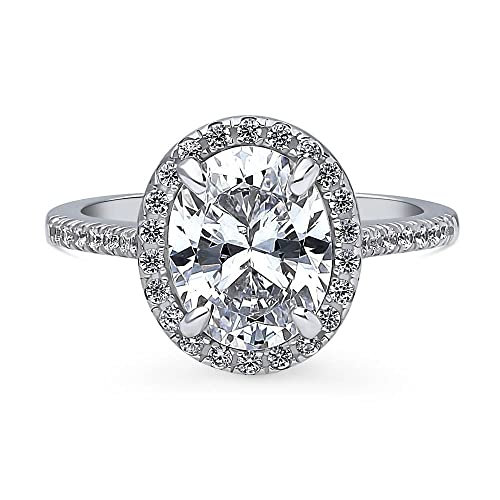 BERRICLE Sterling Silver CZ Halo Wedding Engagement Rings for Women, Oval Cut Cubic Zirconia Ring, 1-3 Piece Set2