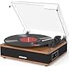 Vinyl Record Player Bluetooth Turntable with Built in Stereo Speakers Belt Drive 3 Speeds Turntables for Vinyl Records Support RCA Output, Aux in, Auto Stop Walnut Wood