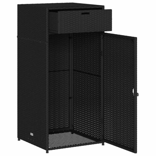 vidaXL Outdoor Storage Cabinet - PE Rattan Garden/Patio Furniture - Black, Powder-Coated Steel Frame, Weather- Material, Ample Storage - 55x55x111cm