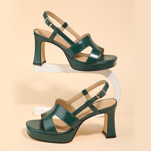 Image of ROSERWISH Heels for Women Chunky Block Platform High Heels Square Open Toe Strappy Heel Sandals Wedding Party Prom Fashion Slingback Dress Pump Sandals Shoes