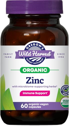 Oregons Wild Harvest Zinc USDA Certified Organic Vegan Capsules for Immune Support with Microbiome-Supporting Herbs Non-GMO 60 Count