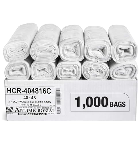 Image of Aluf Plastics 45 Gallon 16 Micron (eq) Clear Trash Bags 40 inch x 48 inch 1000 Bags
