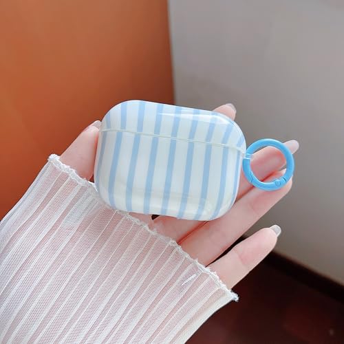 Image of MINSCOSE for AirPods Pro 2nd /1st Generation Clear Case,Cute Striped Pattern Design with Girly Keychain Ring,Soft TPU Protective Shockproof Cover with Cleaner Kit for Airpods Pro /Pro 2-Blue