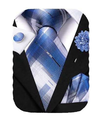 Image of Hi-Tie Men's Silk Ties Formal Woven Classic Necktie Pocket Square Cufflinks Lapel Pin Set Wedding Business