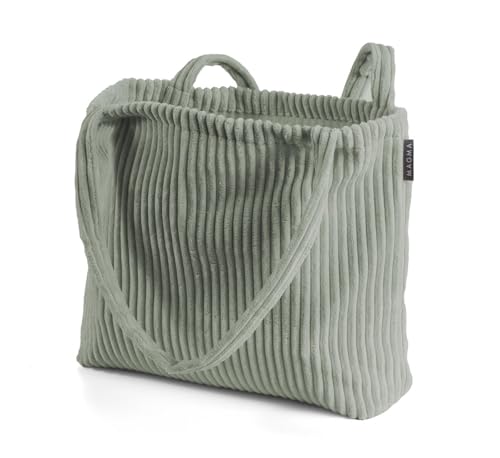 MAGMA Umhängetasche SHARA im Cord Look, Shopper, 48x12x36cm, kuschelige Tasche, Schultertasche, Tragetasche, Einkaufstasche, 30 Grad waschbar, salbei