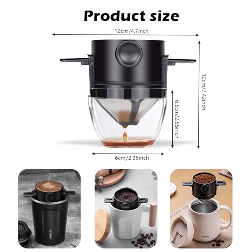 Image of Filter Coffee Machine with Bottom Cup, Stainless Steel Reusable Coffee Filter, Portable Coffee Maker for Home, Office, Travel and Camping, Coffee Dripper with Easy Clean Design