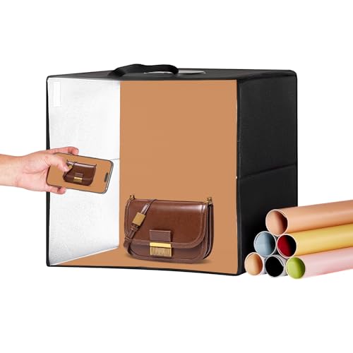 VEVOR Caja de Luz para Estudio Fotográfico 41x40x39 cm 3000-5600K Caja de Fotos para Fotografía 3 Temperaturas de Color 120 Luces LED 6 Fondos Tela Suave CRI ≥ 95 para Fotografía de Productos