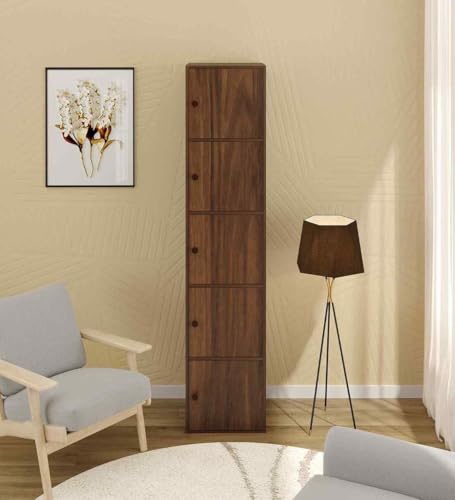 Image of Mevigo 5-Door Morden Wooden Collapsible Wardrobe for Storage /Space Saving Wooden Wardrobe with Doors /Collpsible Storage Organiser /Closet for Bedroom /Living Room -Wallnut