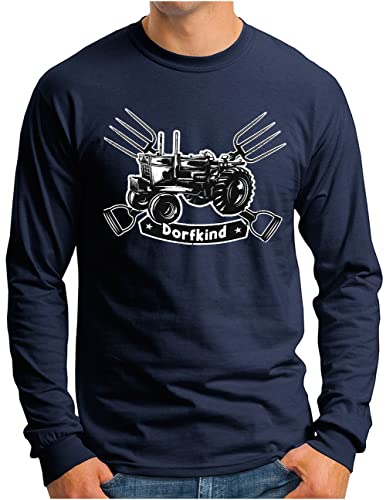 T-shirt manches longues homme motif tracteur vêtement agricole OM3 bleu marine