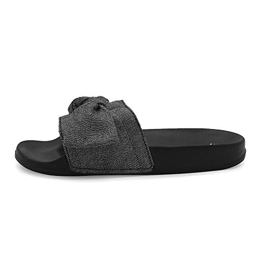 Image of FUNKYMONKEY Women's Bowknot Slides Sandals Comfort Casual Beach Slippers | Soft Denim Fabric Upper & Comfortable EVA Sole, Lightweight Slip-On Slides for Summer, Beach, Pool, and Daily Casual Wear