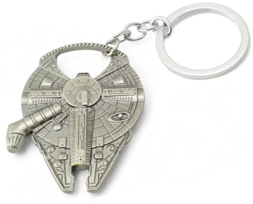 WOO LANDO Han Solo`s Millenium Falcon - Apribottiglie in Ottica Astronave con Portachiavi, Ottica in Acciaio Inox 60x45mm, Divertente Regalo