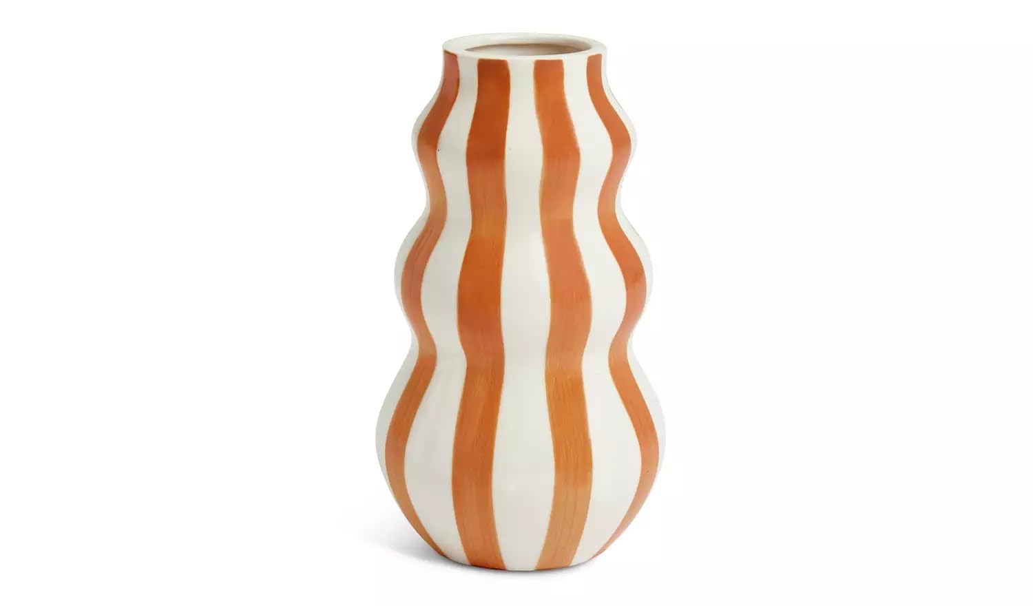 Hand Painted Stripe Ceramic Vase 25cm – Decorative Earthenware Flower Vase, Orange & White Curved Design for Home Decor (Rust)