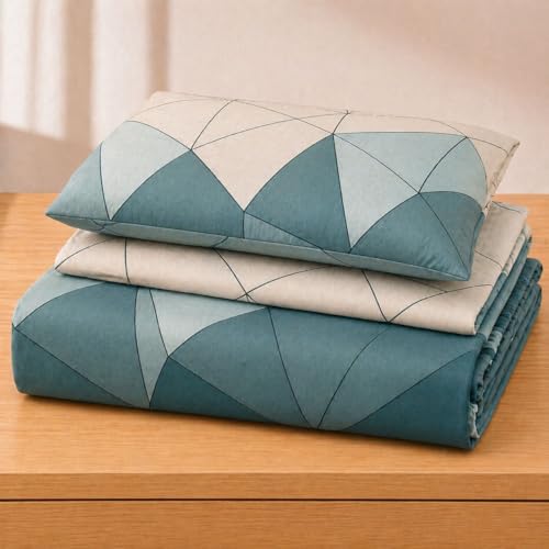 Image of Castiqa Elastic Fitted Supersoft Premium GlaceCotton 200TC King Size Bedsheets with 2 Pillow Covers (Fits Upto Mattress of 8 Inches) (Queen (60x78), Aqua S)