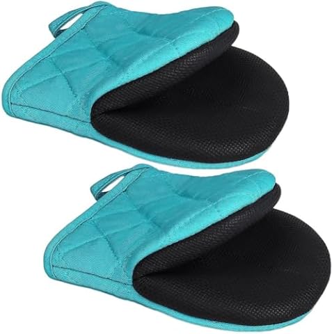 Wiywef Short Oven Mitts - Silicone Kitchen Oven Gloves High Heat Resistant 500℉, Mini Oven Mits with Non-Slip Grip Surfaces and Hanging Loop for BBQ, Baking, Cooking and Grilling Cover