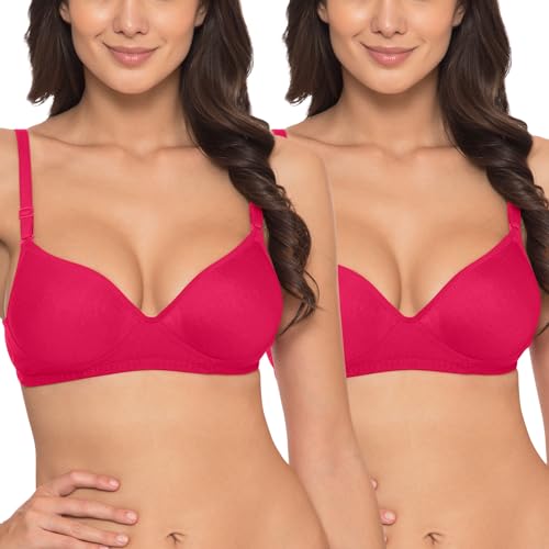 Image of Komli - Heavily Padded Push-Up Bra - Cotton Rich - Balconette - 3 /4th Coverage, Seamless, Wireless, Multiway Straps - T-Shirt Bra (Pack of 2)