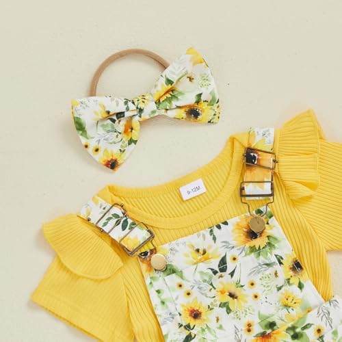 Newborn Baby Girl Summer Clothes Ruffle Ribbed Short Sleeve Romper Daisy Suspender Overall Shorts Cute Summer Outfit4