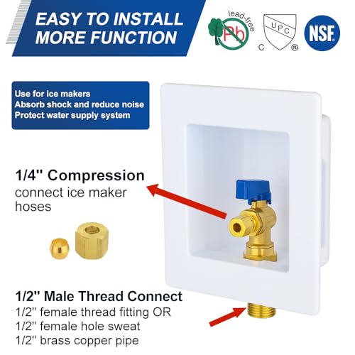 EFIELD Premium Ice Maker Outlet Box,1/2-Inch Sweat (MIP) Inlet with Installed 1/4-Turn Ball Valve (Mip),(IM032)