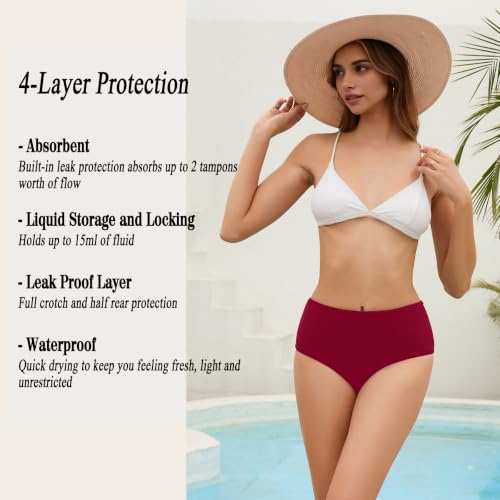 Image of Leoparts Period Swimwear Leakproof Bikini Bottoms Black High Waisted Coverage Swimsuit Bottom for Girls Teens Women
