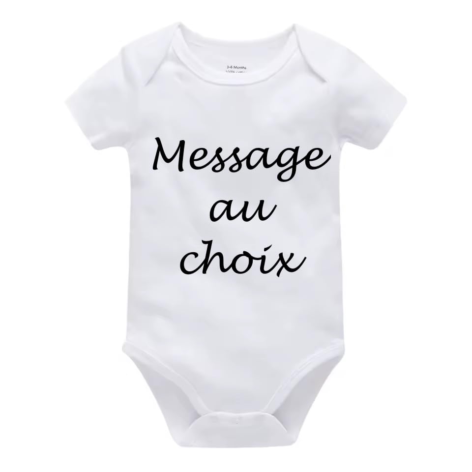 SARAI SHOP Body Bébé Personnalisé avec prénom,Message au Choix, Blanc, Manches Courtes ou manches longues, Plusieurs Tailles Disponibles, cadeau naissance...