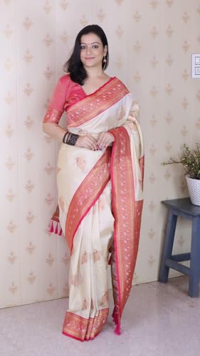 Image of SGF11 Women's Kanjivaram Pure Soft Silk Saree With Blouse Piece
