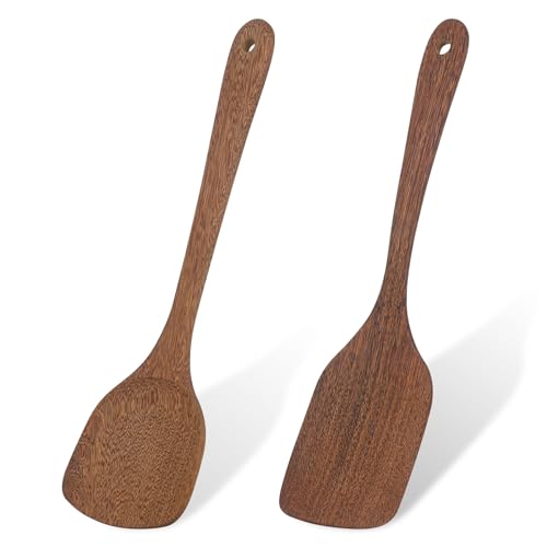Espátula de madera de oliva, 2 unidades, 30 cm, utensilios de cocina con vetas únicas para...