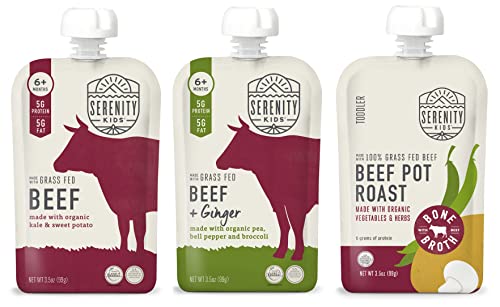 Image of Serenity Kids Baby Got Beef Bundle | 6 Each of Grass Fed Beef, Beef & Ginger and Beef Pot Roast Pouches (18 Count)