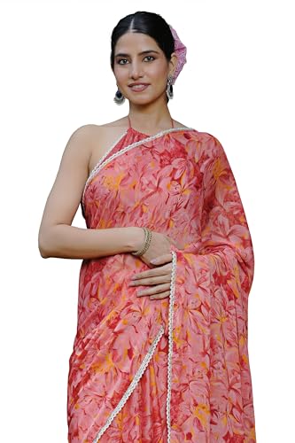 Image of MIRCHI FASHION Women's Chiffon Floral Printed Saree with Blouse Piece