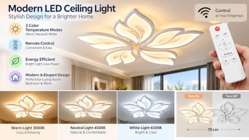 Image of LED Ceiling Light from Acrylic Flush Mount (5 Leaves with Remote)