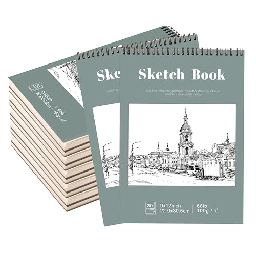 12 Pack Sketch Book, 9 x 12 Inch Sketchbook, 68lb/100gsm ...