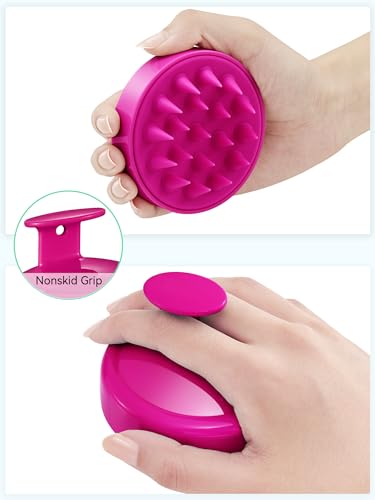 Image of HEETA Scalp Massager Hair Growth, Soft Silicone Scalp Scrubber Shampoo Brush for Exfoliation, Dandruff Removal Head Massage Stress Relax, Wet & Dry Use for Thick Thin Curly Hair Care, Hot Pink