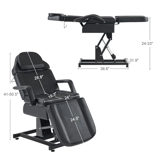 BarberPub Fully Electric Facial Bed with 3 Motor for Esthetician, Electric Tattoo Chair for Client, Facial Bed for Esthetician, Electric Adjustment 2751 (Black, Height (Flat): 24\"–33\")