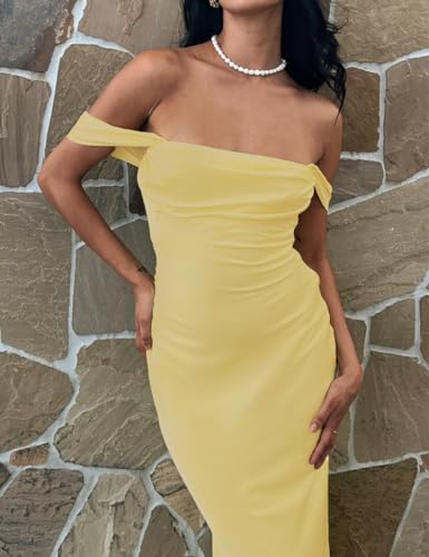 Image of Realtix Satin Off The Shoulder Strapless Bridesmaid Maxi Dress for Women