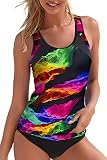 Aleumdr Damen Tankini Bauchweg Tankinis Zweiteiliger Badeanzug Zweiteiler Tankini Set mit Muster A-6 M