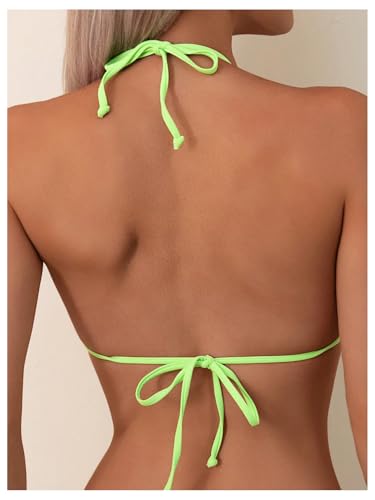 MakeMeChic Women's 2 Piece Bikini Set Striped Textured Halter Triangle Tie Side Swimsuits4