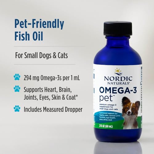 Image of Nordic Naturals Omega-3 Pet, Unflavored - 2 oz - 294 mg Omega-3 Per One mL - Fish Oil for Small Dogs & Cats with EPA & DHA - Promotes Heart, Skin, Coat, & Immune Health (60 ML, Unflavored)