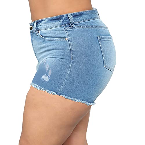 Sghenr Plus Size Womens Casual Denim Shorts Cut Off Frayed Raw Hem Ripped Jeans Shorts(Lightblue,18W) #TOP4