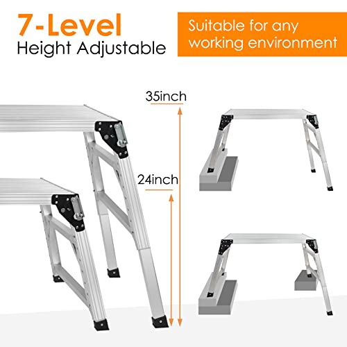 Oriengear Adjustable Work Platform Support 330 Lbs Height 24 To 35 Inches Portable Aluminum Step Stool Folding Ladder Non Slip For Household Office Cleaning & Washing #TOP2